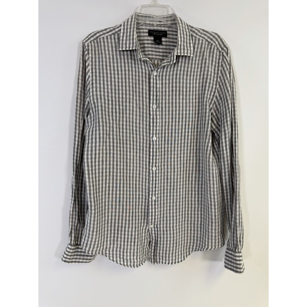 Bloomingdale's Mens Medium White Black Striped 100% Linen Button Up Shirt Sz M